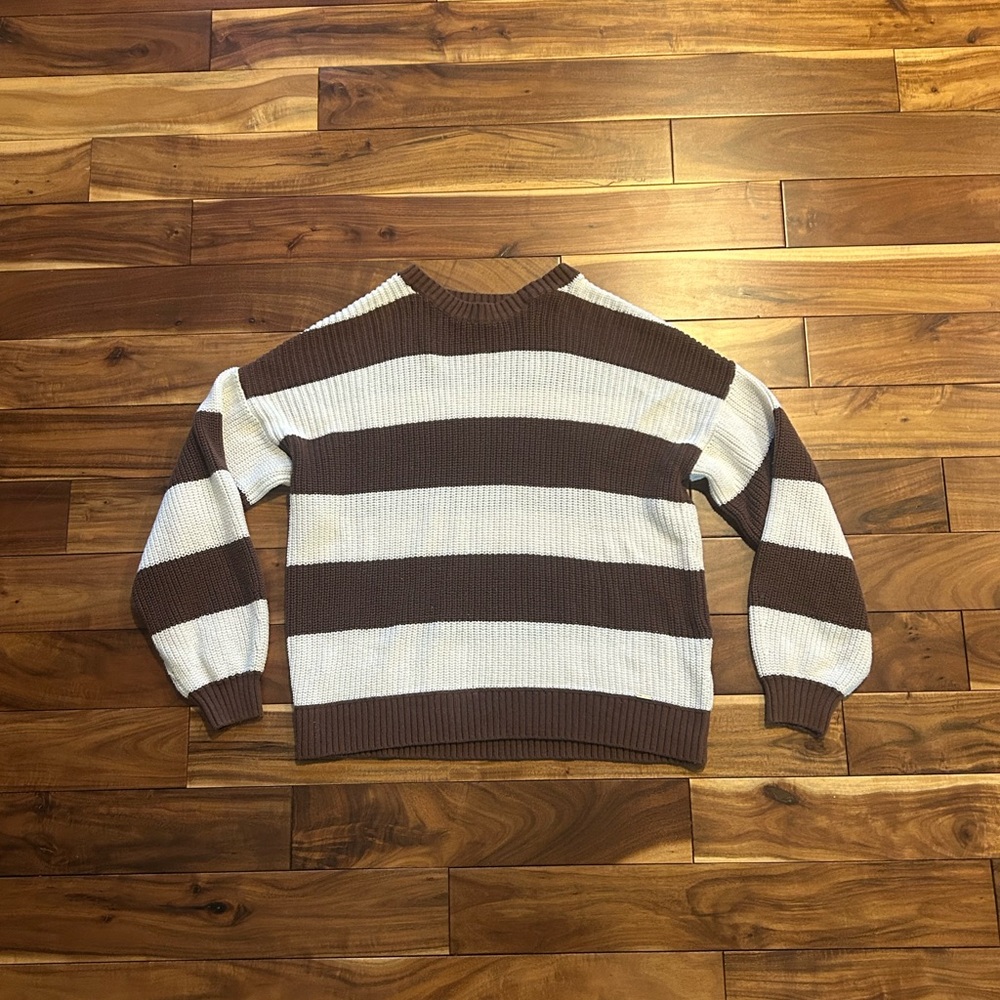 Hollister Brown and White Striped Sweater
